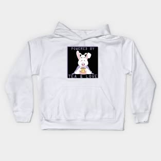 funny bunny design pwered by love and tea Kids Hoodie